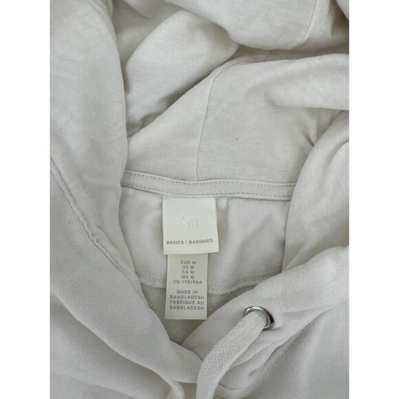 H&M Basics Cream Fleece Lined Hooded Sweatshirt Kangaroo Pocket Womens Medium - Picture 3 of 5